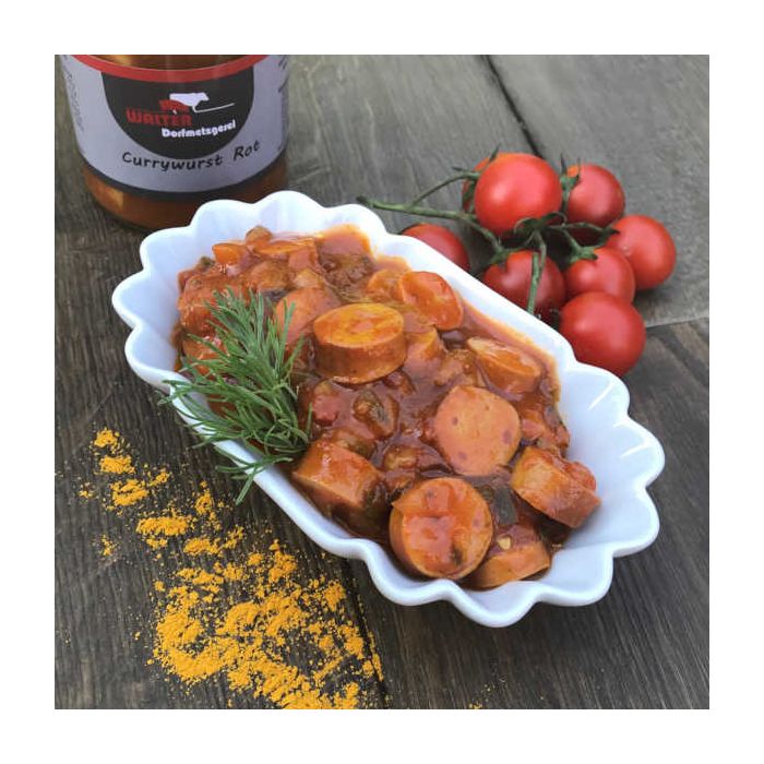 Rote Curry Wurst, im Glas