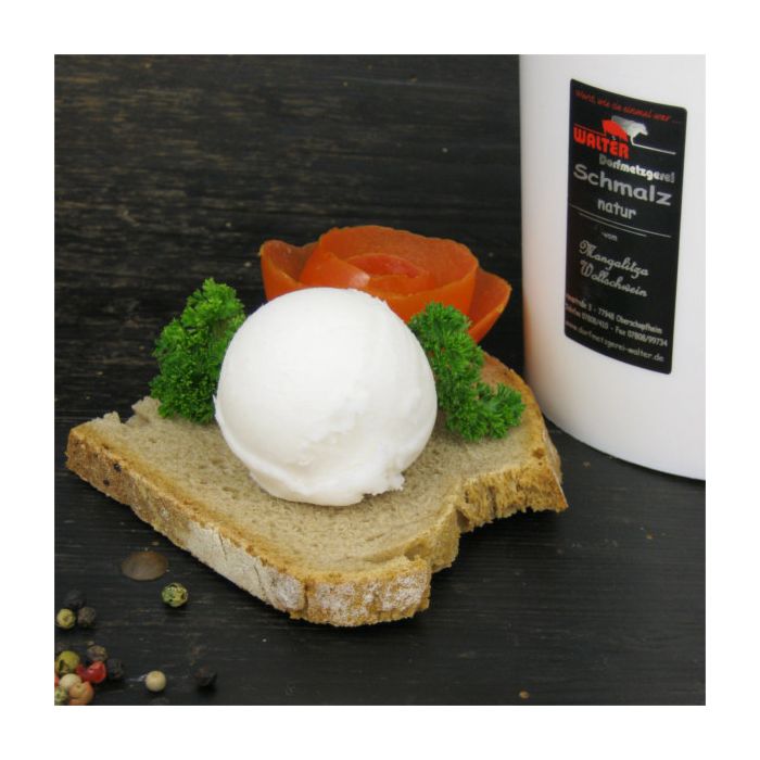 Natürliches, unebehandeldes Schmalz vom Mangalitza-Wollschwein